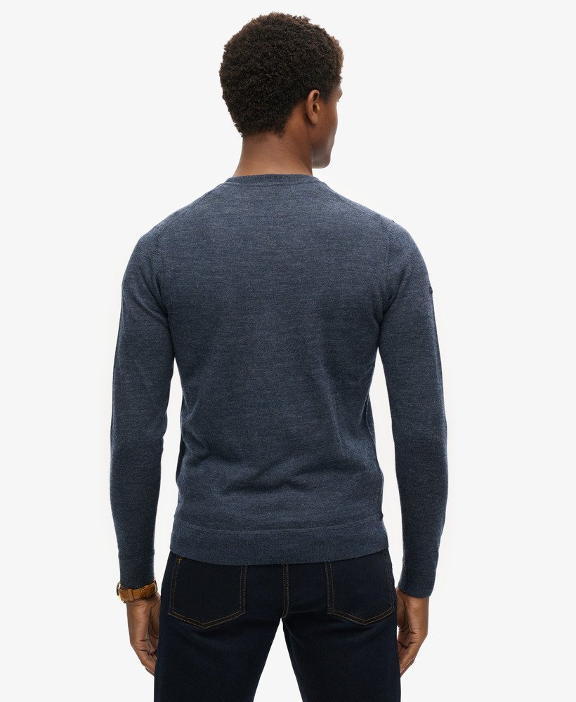 merino trui met ronde hals in koningsblauw