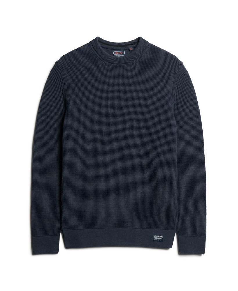 trui met ronde hals en textuur in de kleur eclipse navy heather.