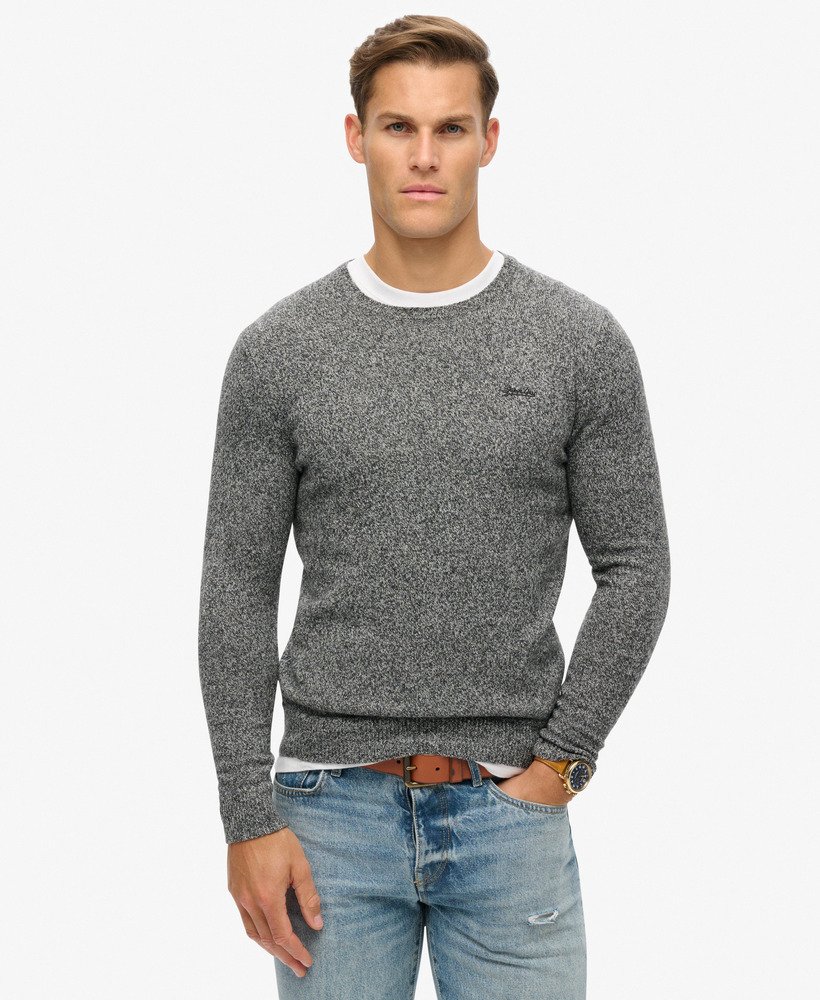 essentiële slim fit trui met ronde hals in donker antraciet jaspe