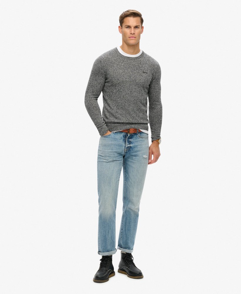 essentiële slim fit trui met ronde hals in donker antraciet jaspe