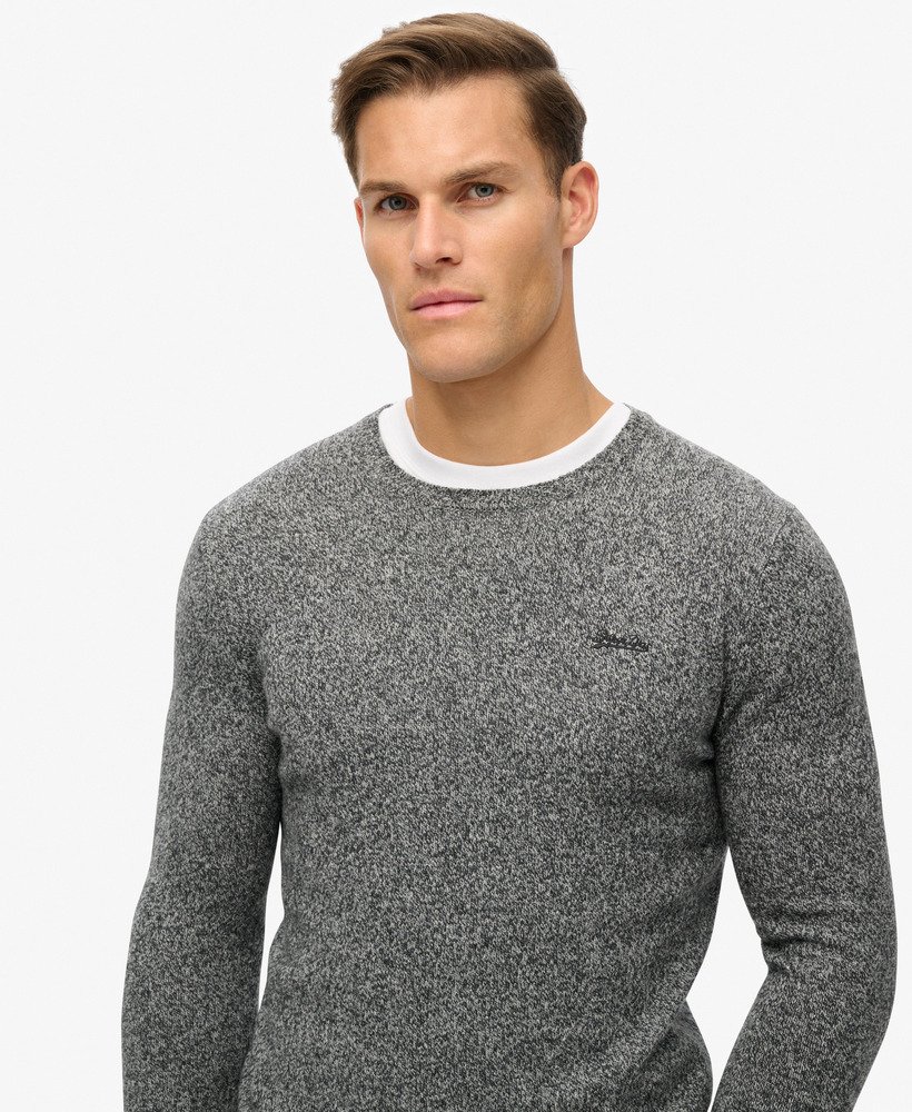 essentiële slim fit trui met ronde hals in donker antraciet jaspe