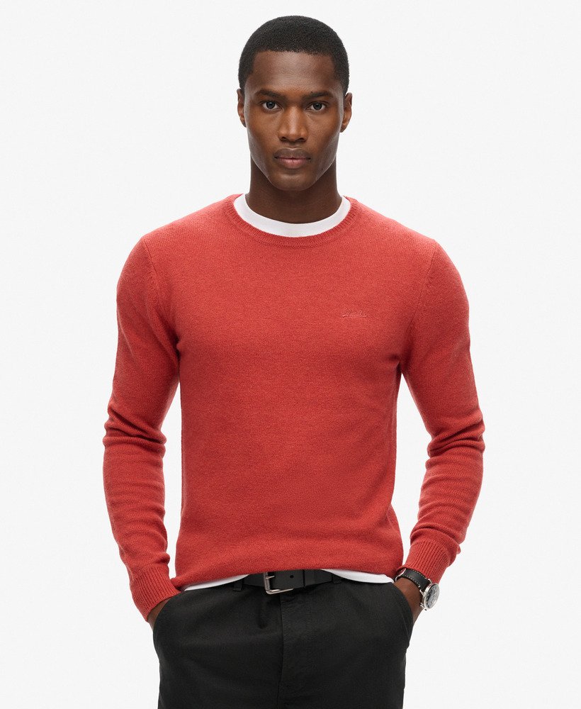 essentiële slim fit trui met ronde hals in paprika-oranje gemêleerd