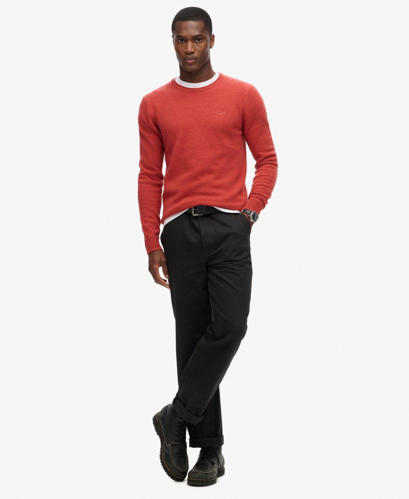essentiële slim fit trui met ronde hals in paprika-oranje gemêleerd