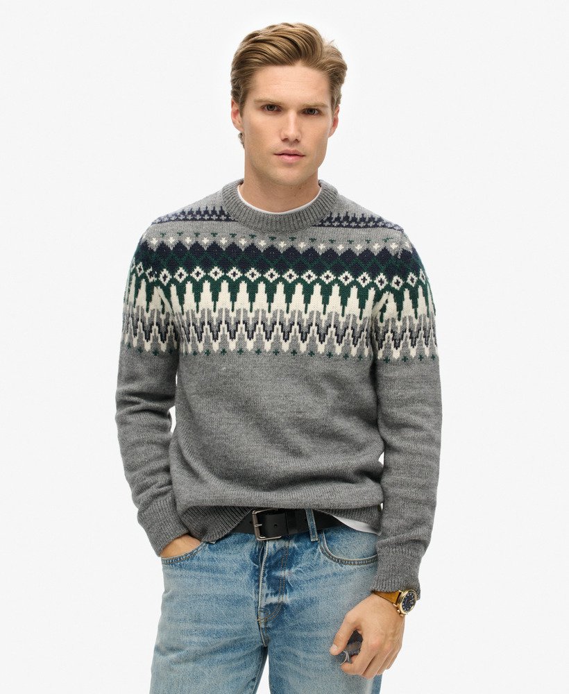 fairisle gebreide trui met ronde hals in grijs gemêleerd multi