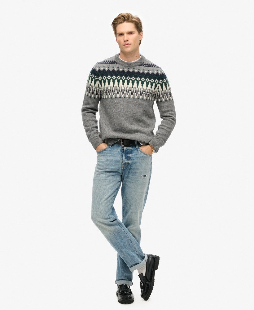 fairisle gebreide trui met ronde hals in grijs gemêleerd multi