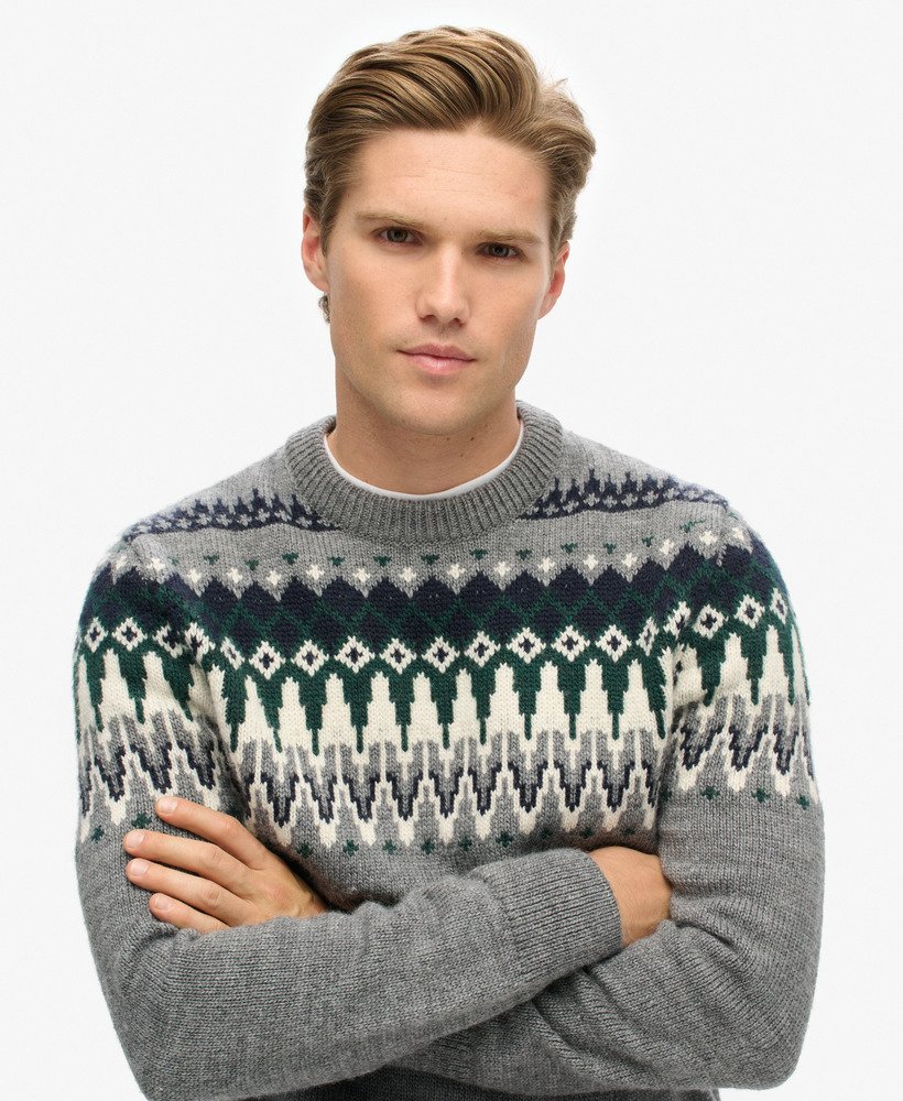 fairisle gebreide trui met ronde hals in grijs gemêleerd multi
