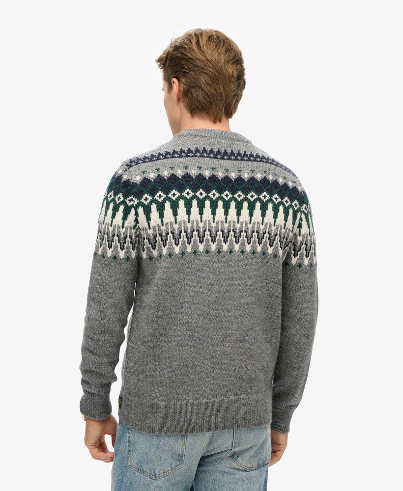 fairisle gebreide trui met ronde hals in grijs gemêleerd multi