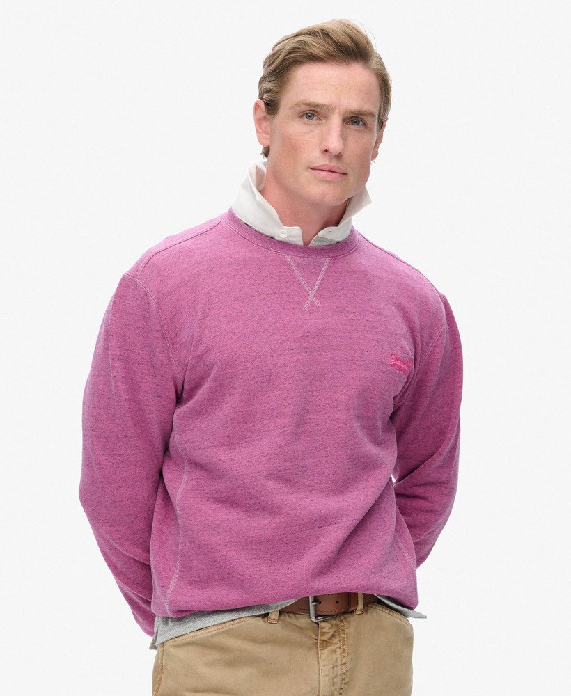 overgeverfde gemêleerde crewneck sweater in shocking pink