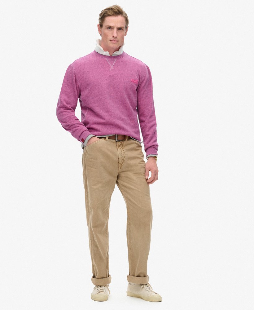 overgeverfde gemêleerde crewneck sweater in shocking pink