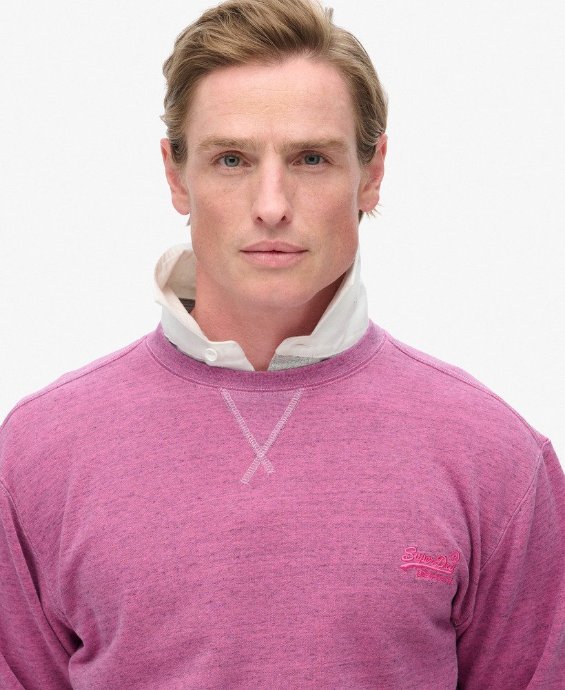 overgeverfde gemêleerde crewneck sweater in shocking pink