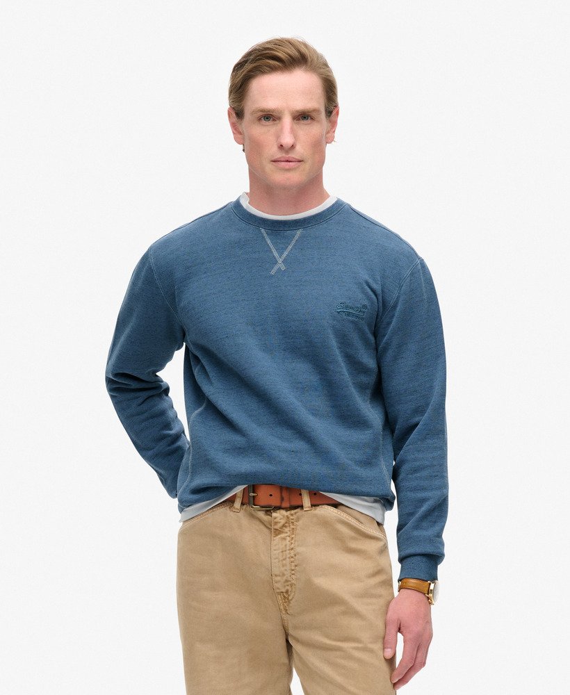 overgeverfde gemêleerde crewneck sweater in maanlichtblauw