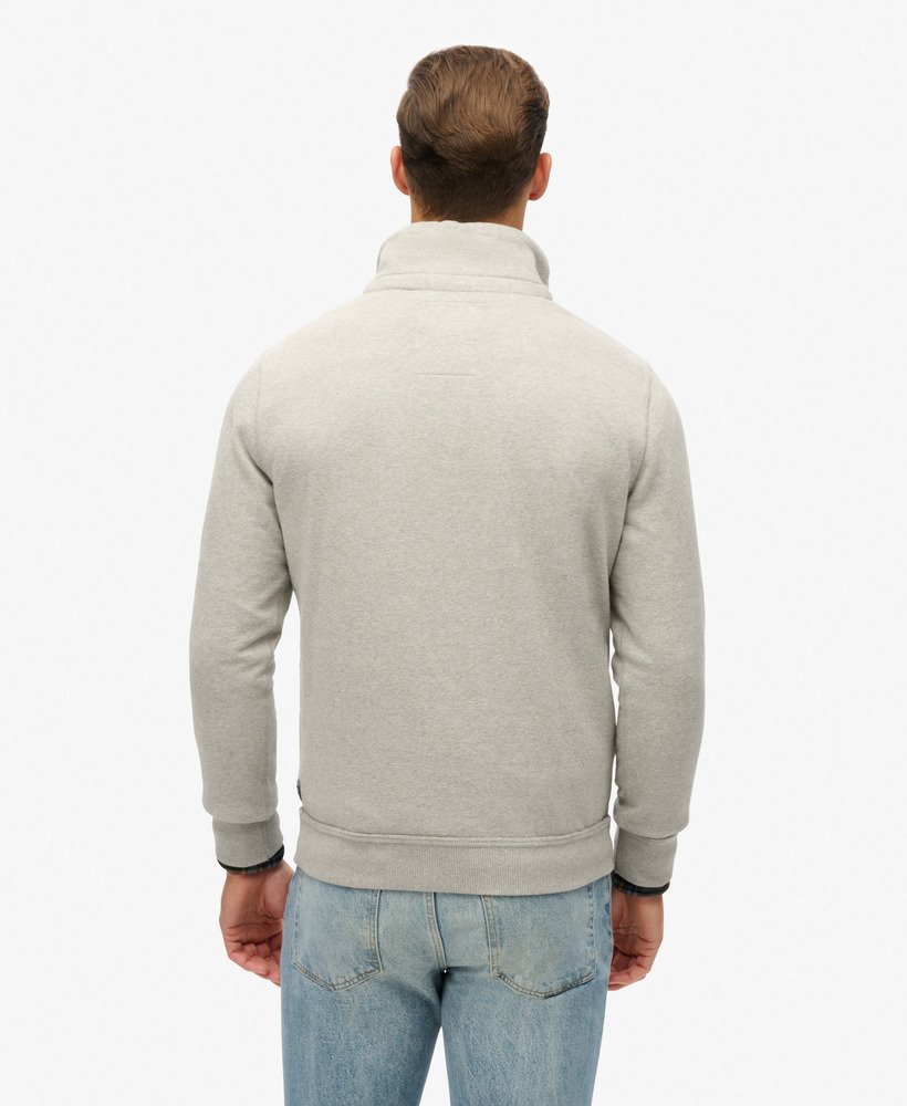 vintage sportieve halfknoops sweater in lichtgrijs gemêleerd.