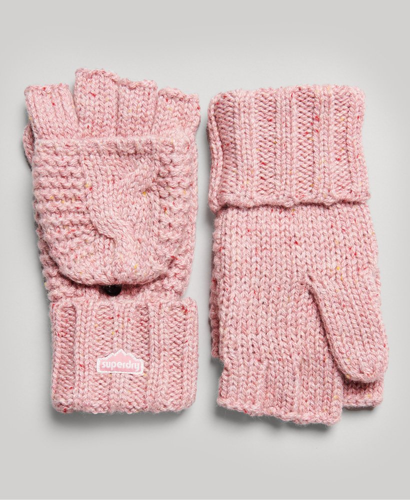 kabelgebreide handschoenen in roze tweed