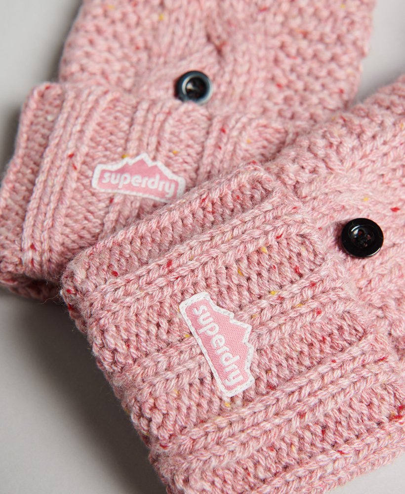 kabelgebreide handschoenen in roze tweed