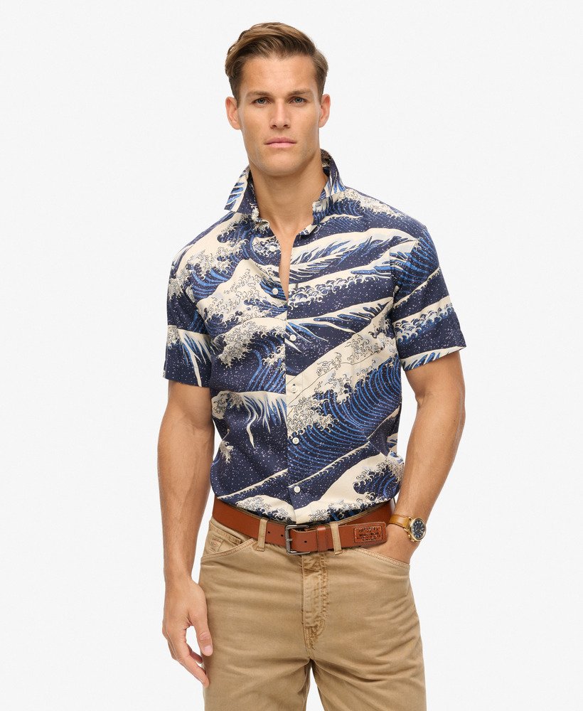 hawaiiaans shirt met korte mouwen in de afbeelding van the great wave.