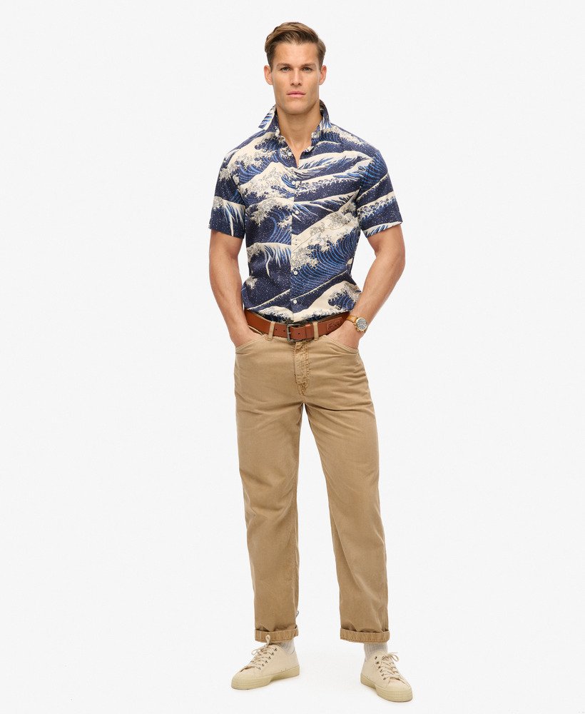 hawaiiaans shirt met korte mouwen in de afbeelding van the great wave.