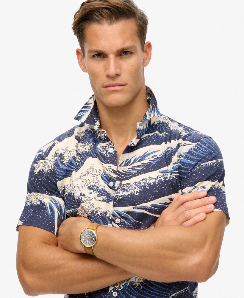 hawaiiaans shirt met korte mouwen in de afbeelding van the great wave.