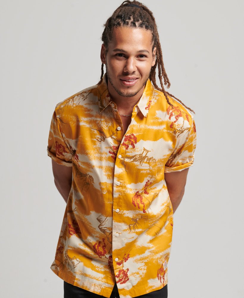 hawaiiaans shirt met korte mouwen en gele wolkenprint