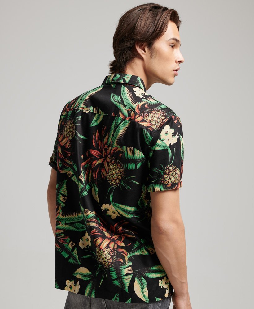 hawaiiaans shirt met korte mouwen in zwarte ananasprint