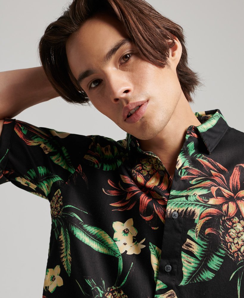 hawaiiaans shirt met korte mouwen in zwarte ananasprint