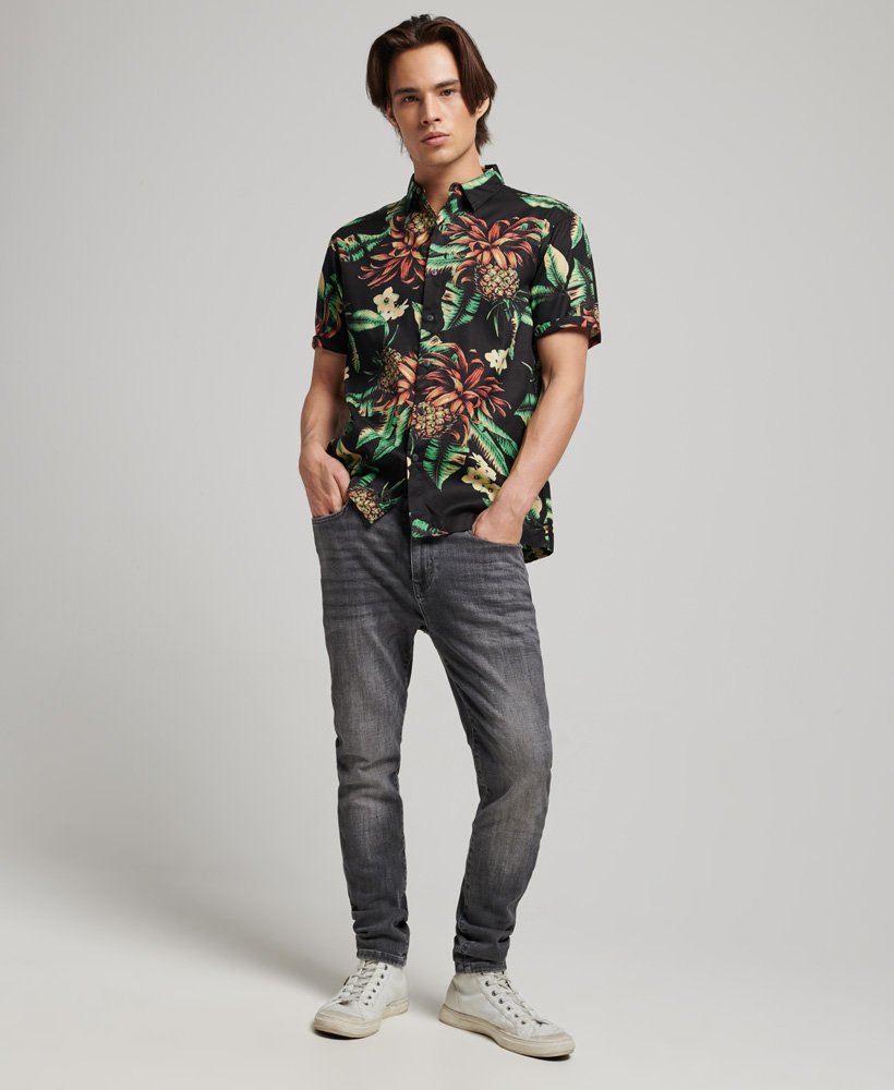 hawaiiaans shirt met korte mouwen in zwarte ananasprint