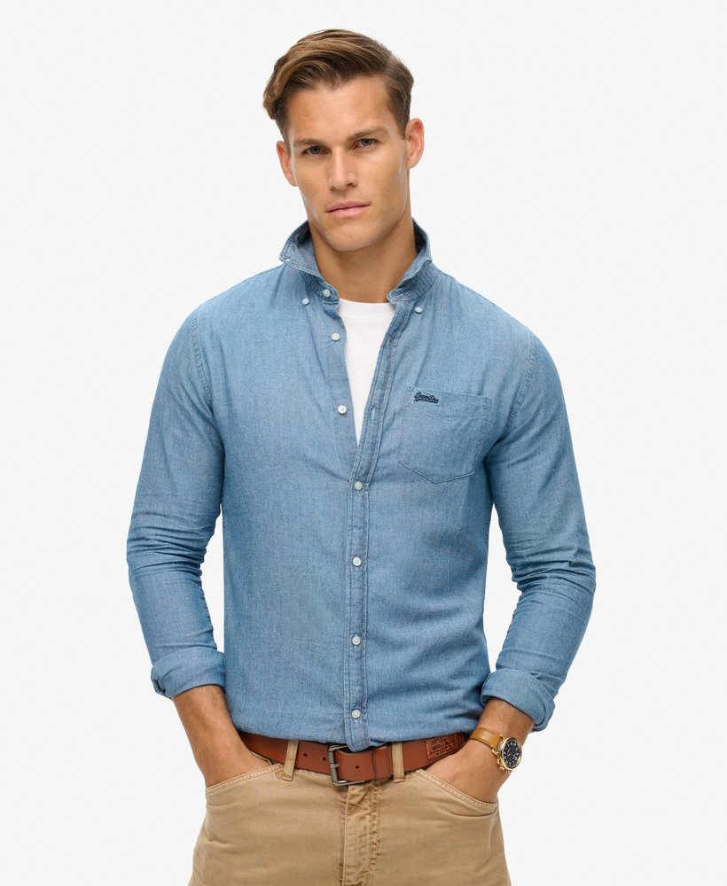 katoenen oxford-shirt met lange mouwen in indigo chambray