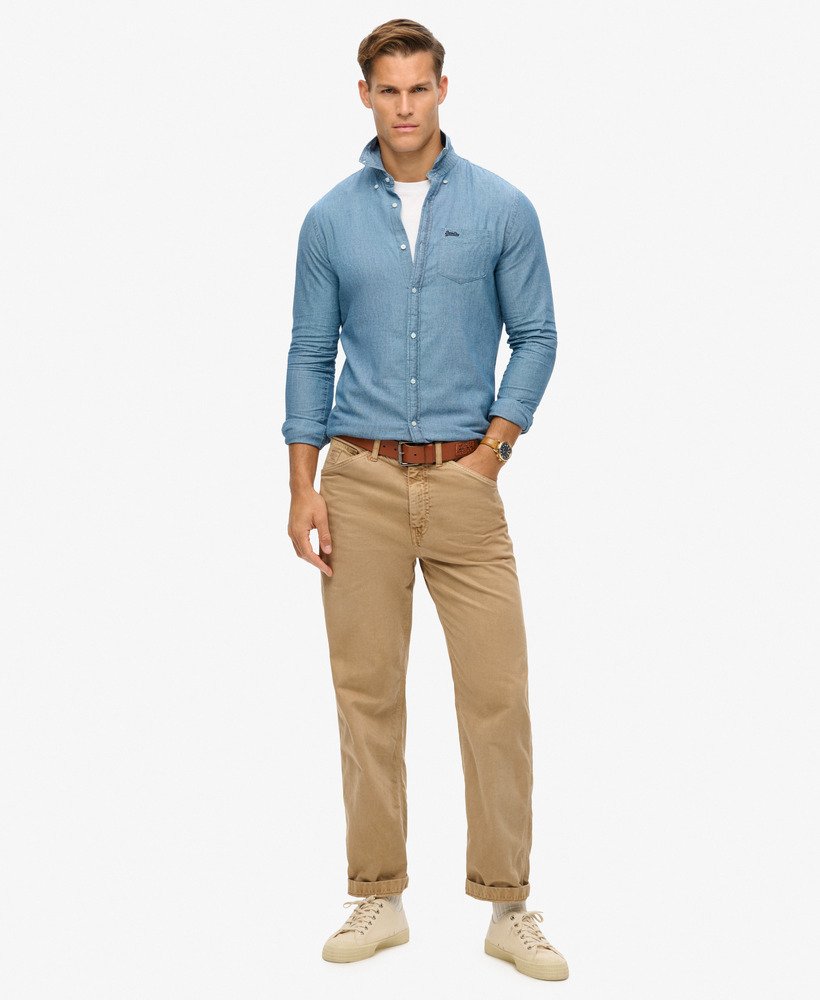 katoenen oxford-shirt met lange mouwen in indigo chambray