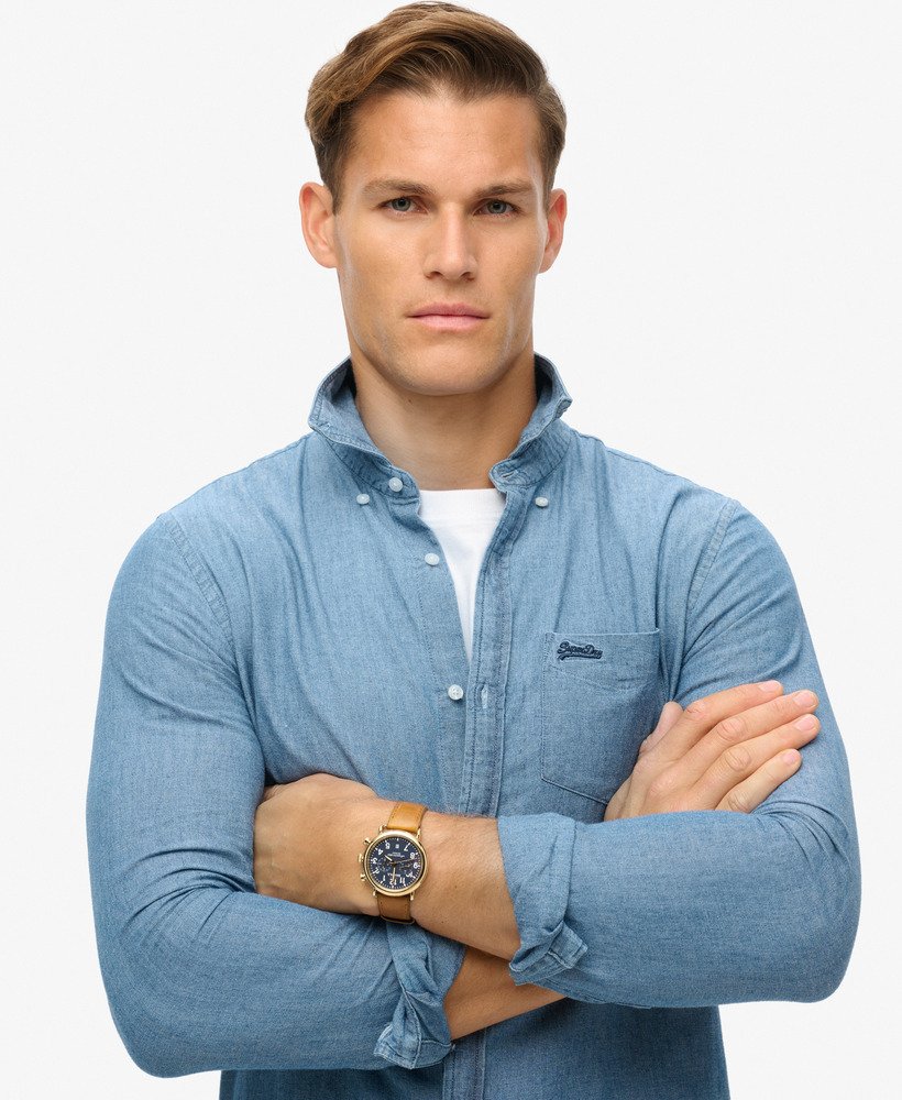katoenen oxford-shirt met lange mouwen in indigo chambray