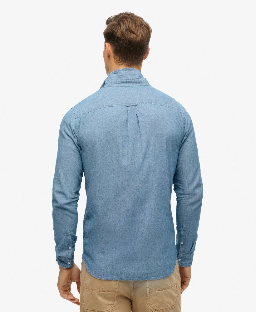 katoenen oxford-shirt met lange mouwen in indigo chambray