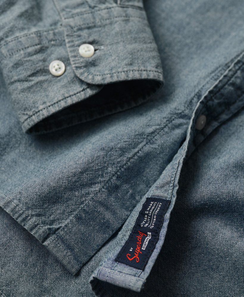 katoenen oxford-shirt met lange mouwen in indigo chambray