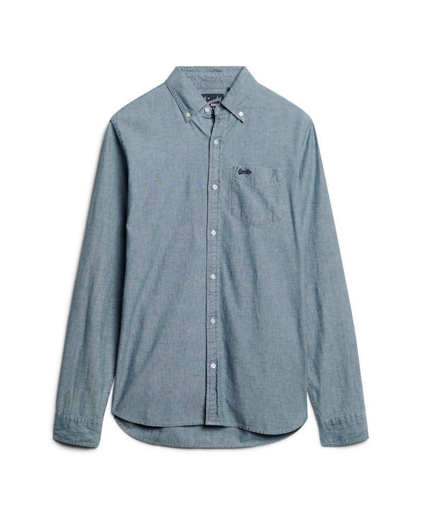 katoenen oxford-shirt met lange mouwen in indigo chambray