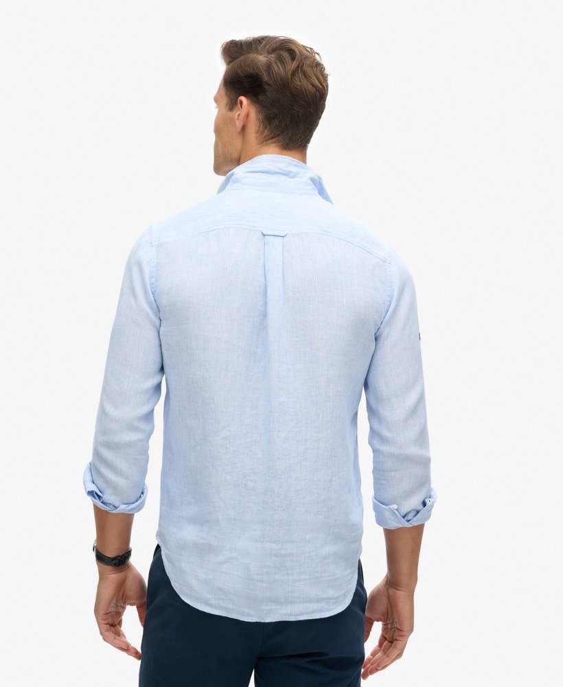 organic cotton studios linnen overhemd met knoopsluiting in blauwe bonnet stripe-print