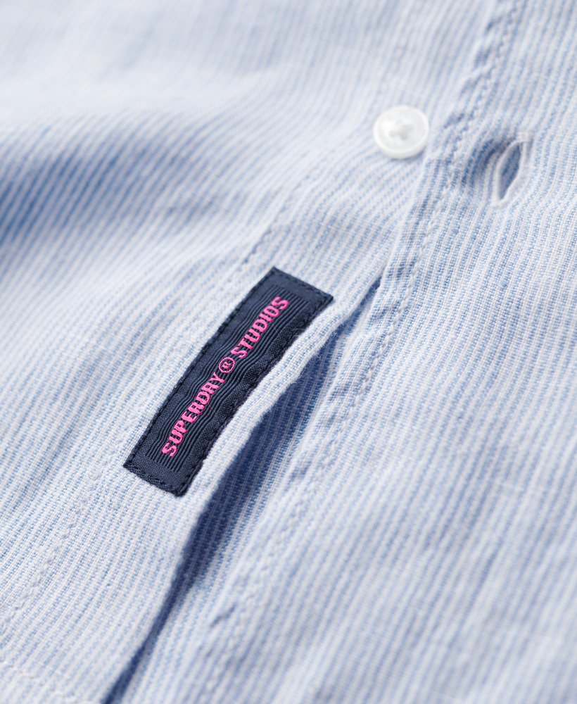 organic cotton studios linnen overhemd met knoopsluiting in blauwe bonnet stripe-print