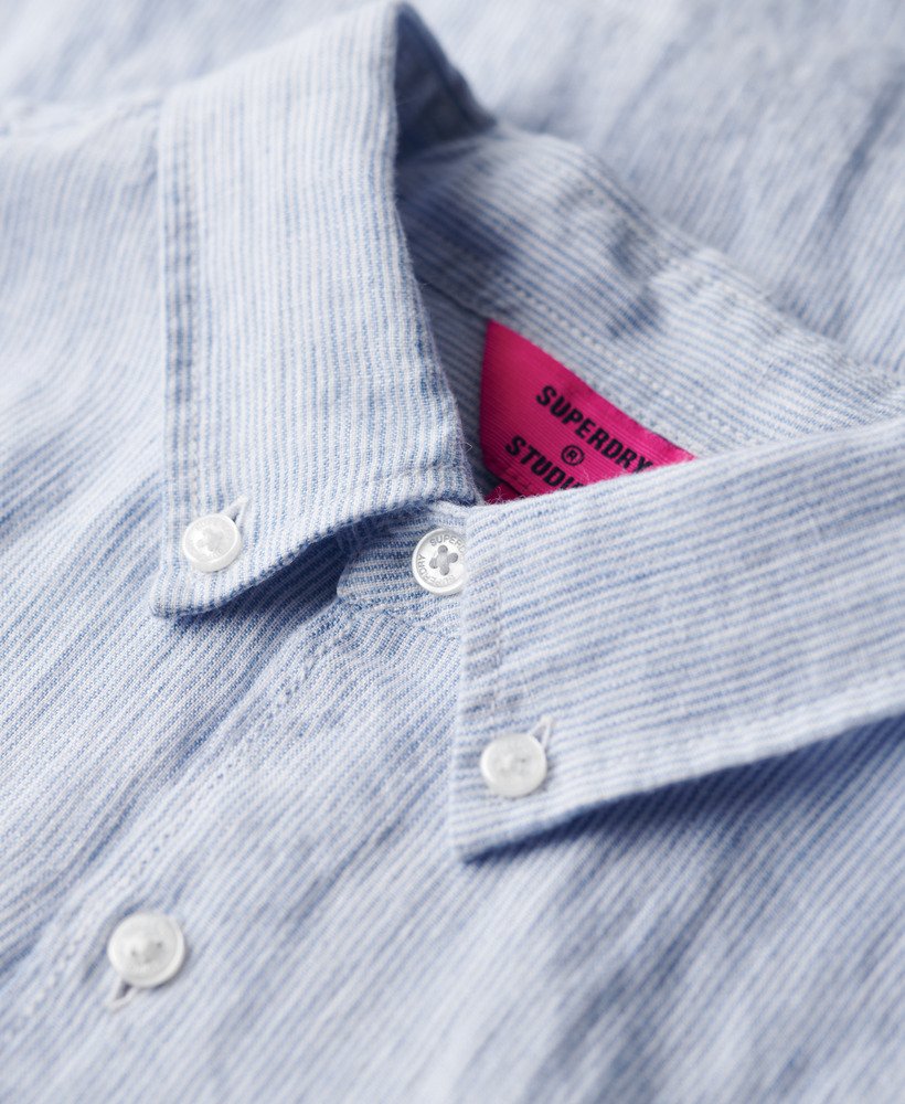 organic cotton studios linnen overhemd met knoopsluiting in blauwe bonnet stripe-print