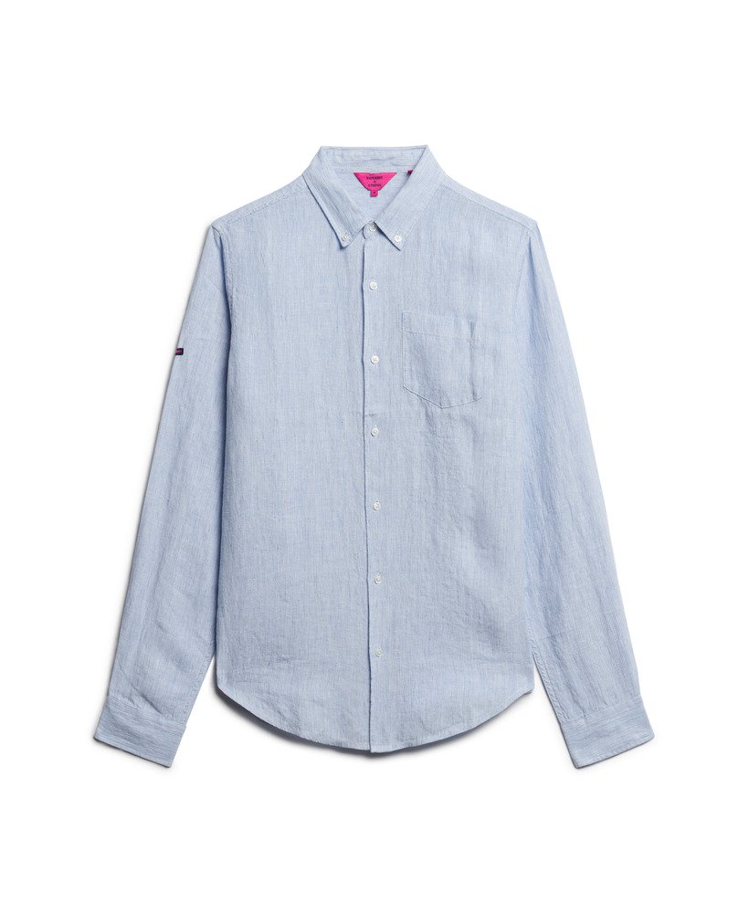 organic cotton studios linnen overhemd met knoopsluiting in blauwe bonnet stripe-print