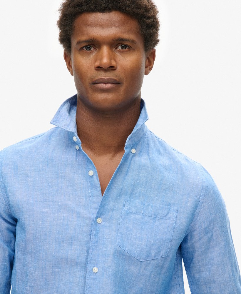 organic cotton studios linnen overhemd met knoopsluiting in blue bonnet
