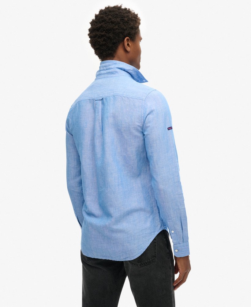organic cotton studios linnen overhemd met knoopsluiting in blue bonnet