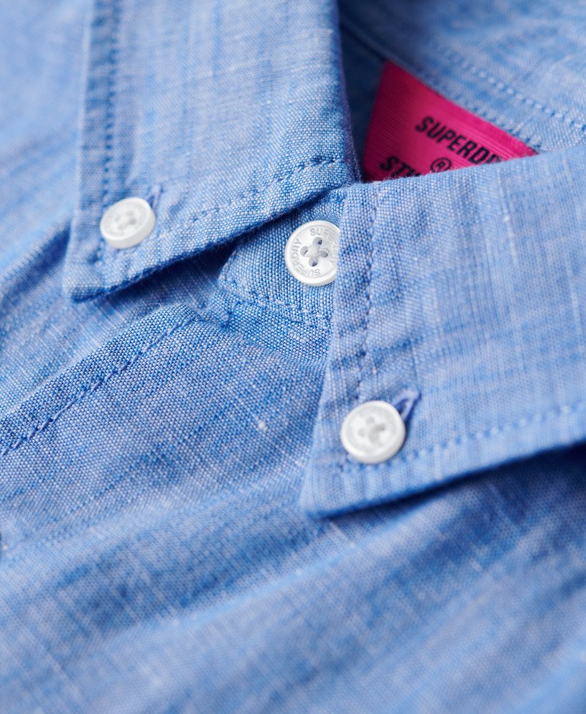 organic cotton studios linnen overhemd met knoopsluiting in blue bonnet