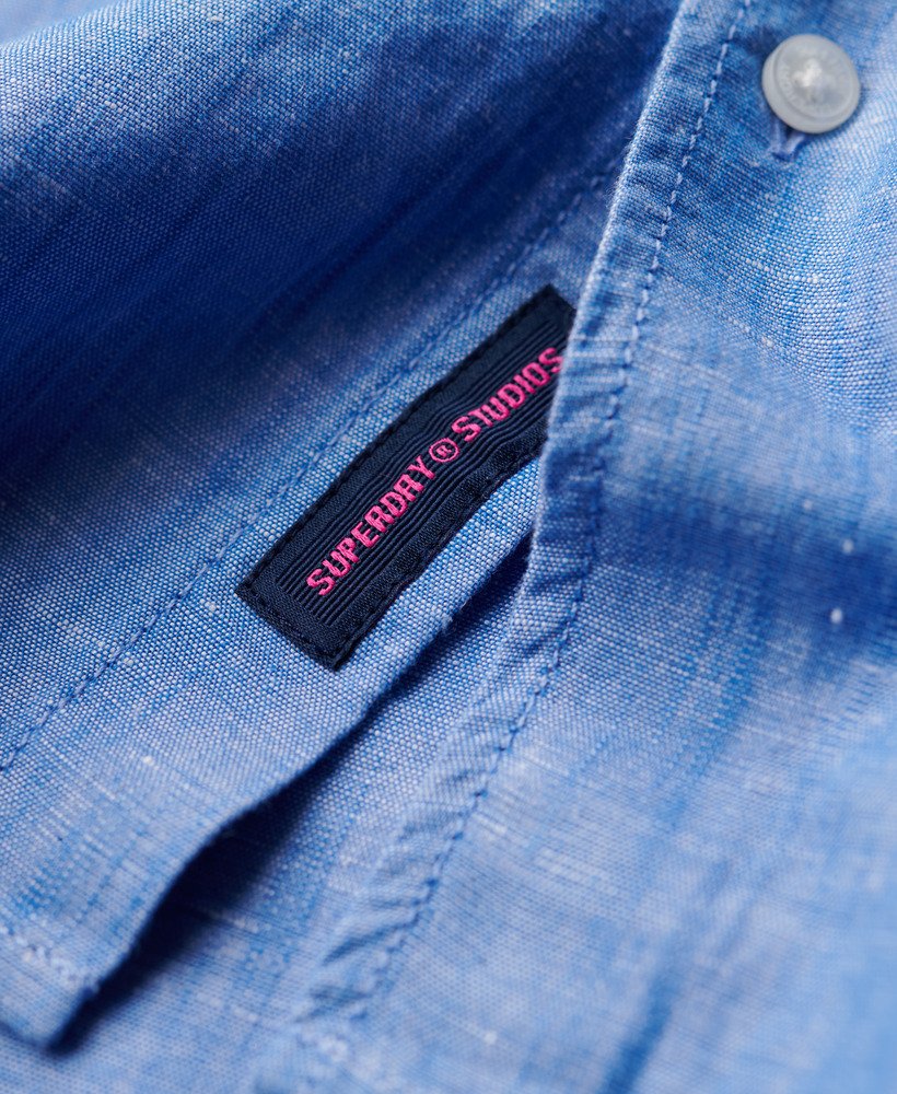 organic cotton studios linnen overhemd met knoopsluiting in blue bonnet