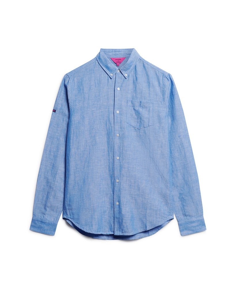 organic cotton studios linnen overhemd met knoopsluiting in blue bonnet