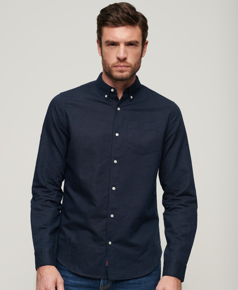 organic cotton studios linnen overhemd met knoopsluiting in eclipse navy