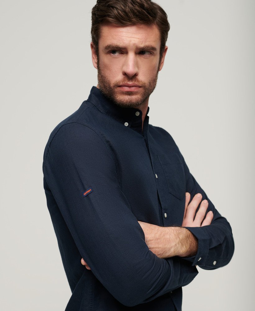 organic cotton studios linnen overhemd met knoopsluiting in eclipse navy