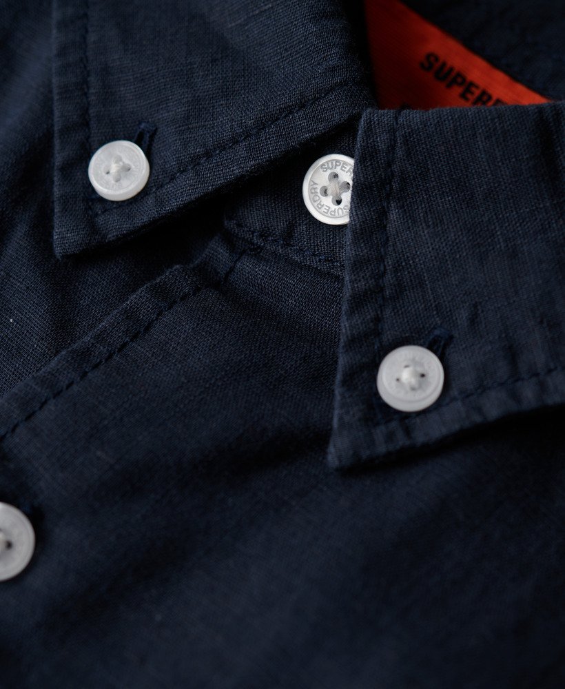 organic cotton studios linnen overhemd met knoopsluiting in eclipse navy