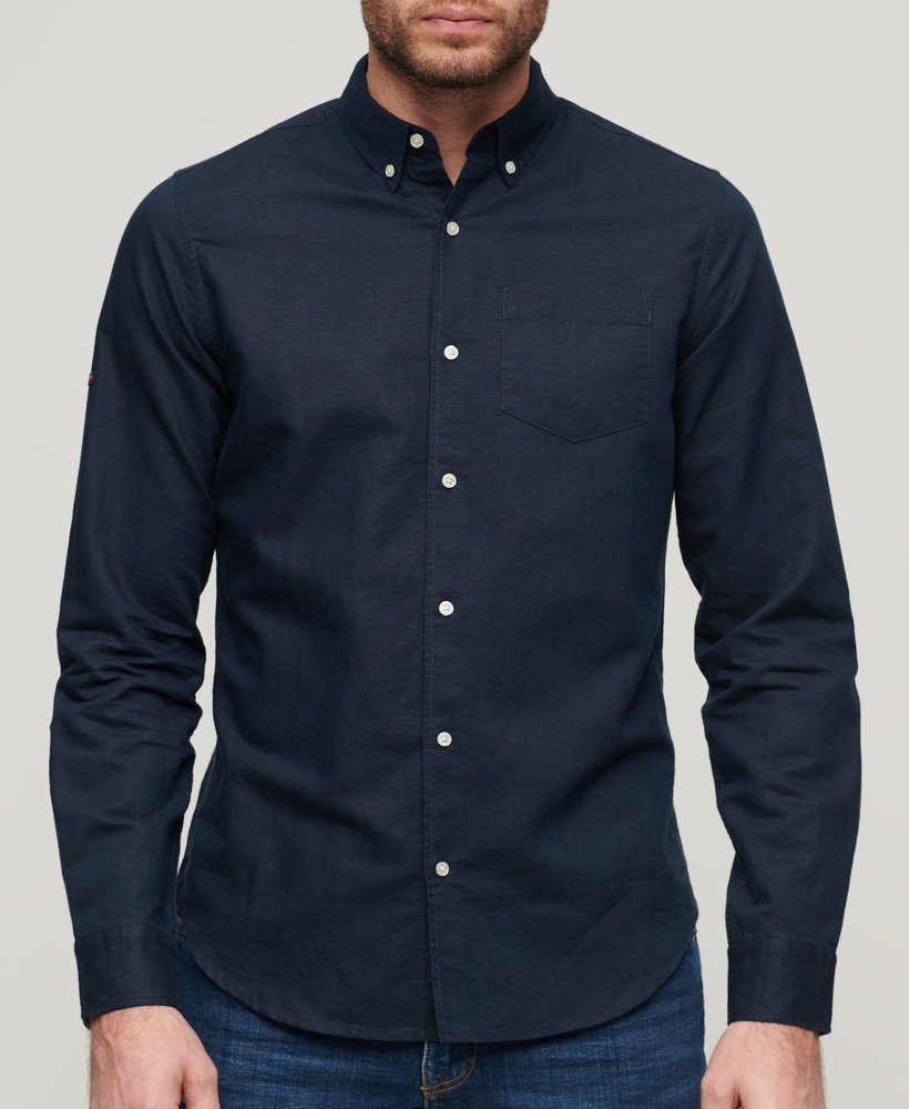 organic cotton studios linnen overhemd met knoopsluiting in eclipse navy