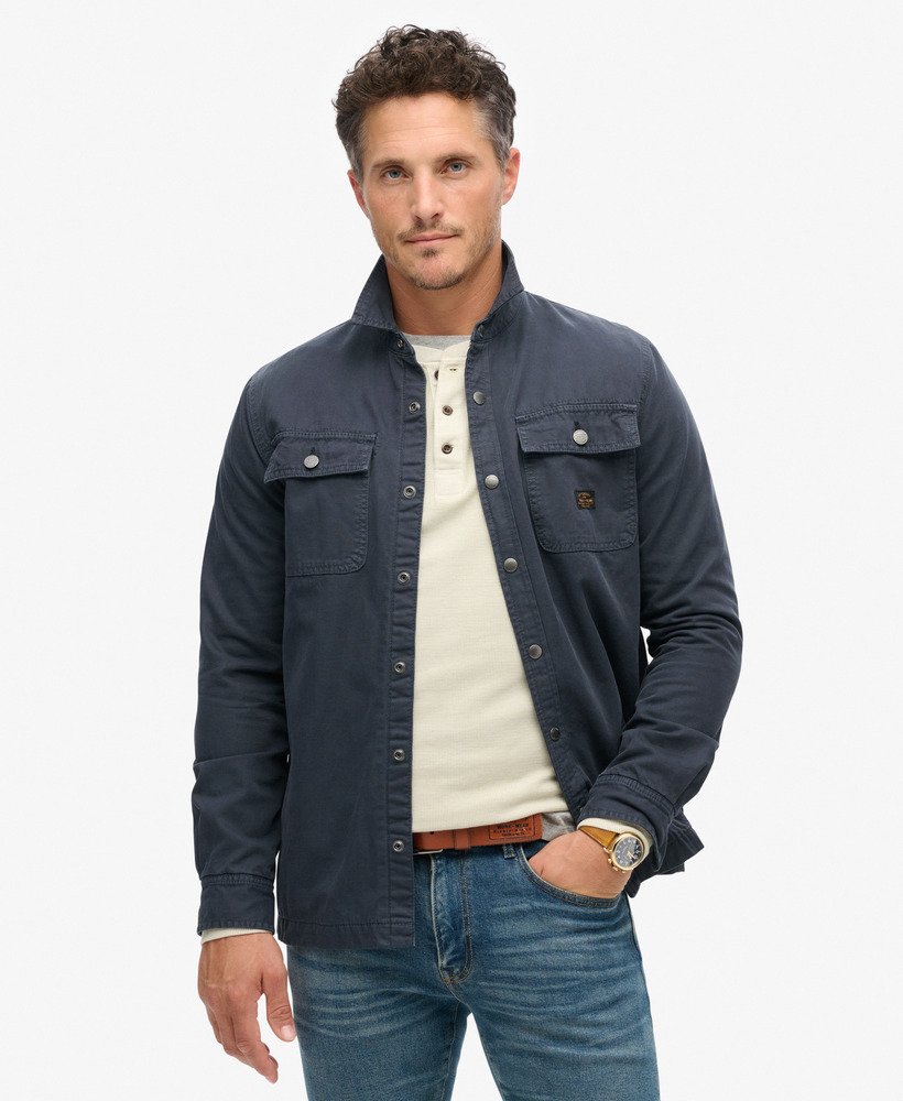 overhemd van biologisch katoenen canvas in midnight navy