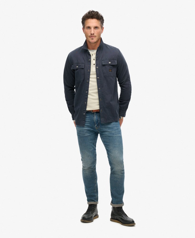 overhemd van biologisch katoenen canvas in midnight navy