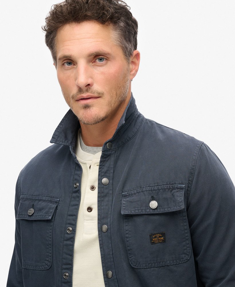overhemd van biologisch katoenen canvas in midnight navy