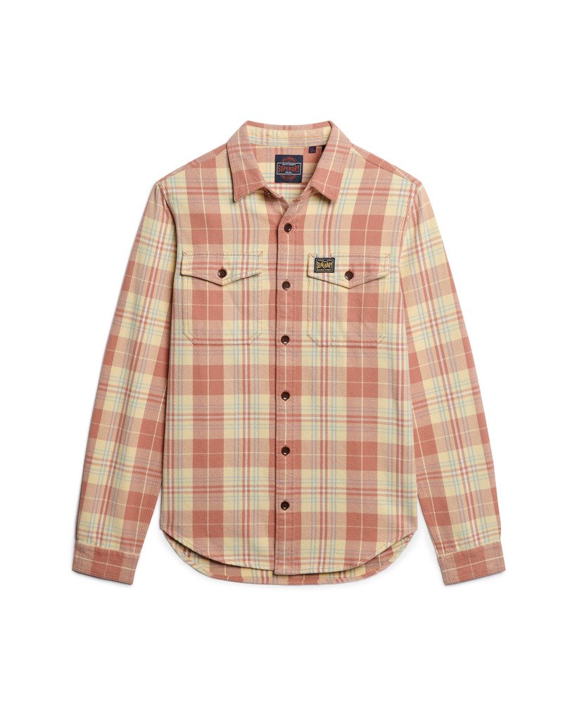 biologisch katoenen geruit overhemd in ranch clay orange check-kleur.