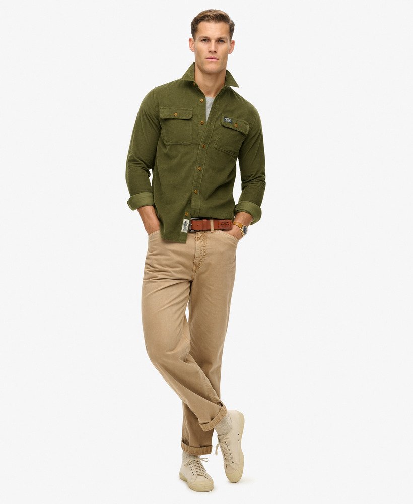 trailsman relaxed fit corduroy overhemd in donker mosgroen