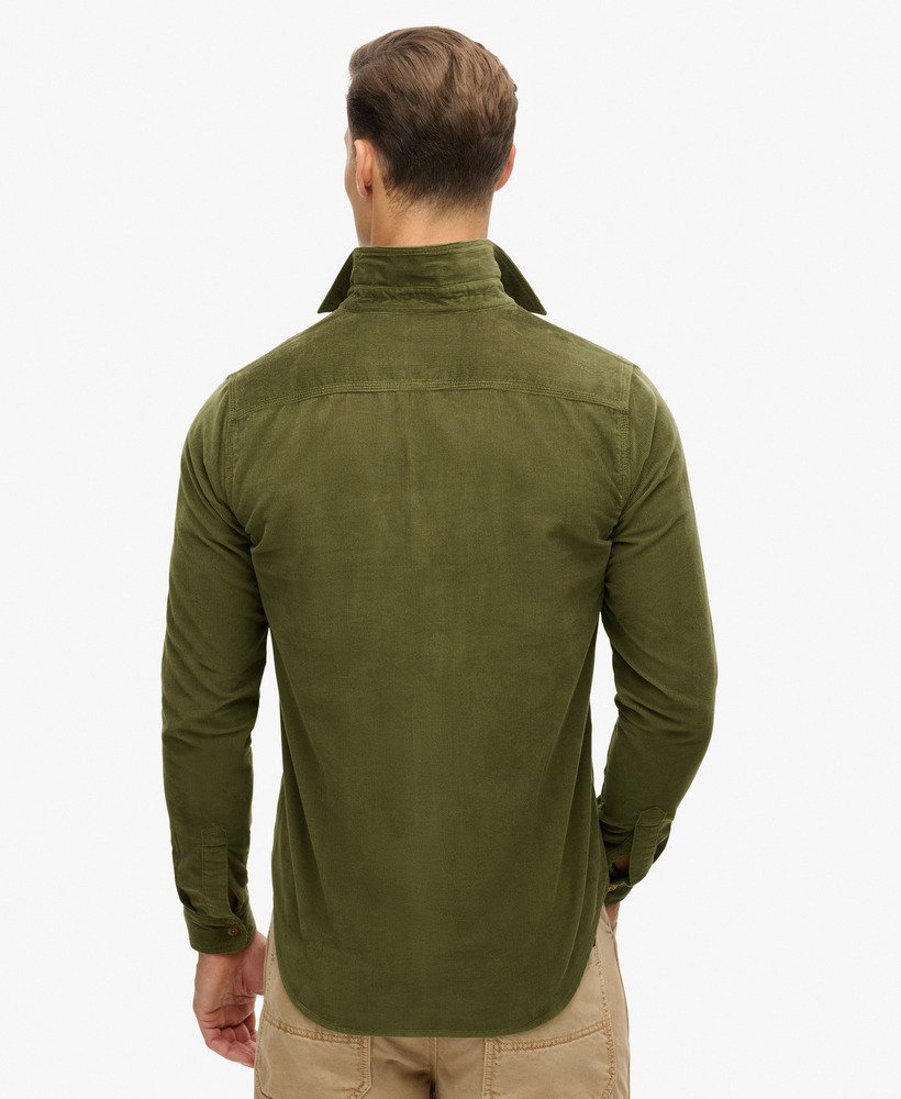 trailsman relaxed fit corduroy overhemd in donker mosgroen